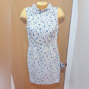 Brooks Brother Mod Floral Knee Length Pencil Dress size 2 Mandarin Collar